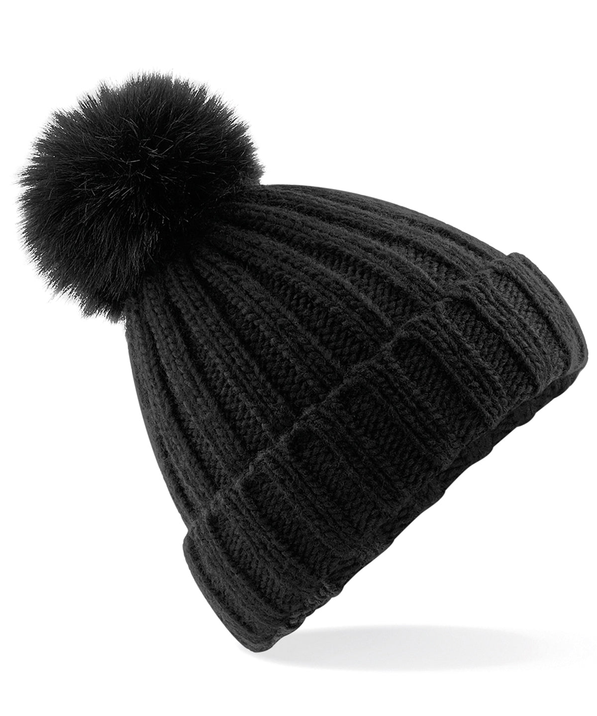 Beanies - Chunky Beanie med Pälspom Black One size