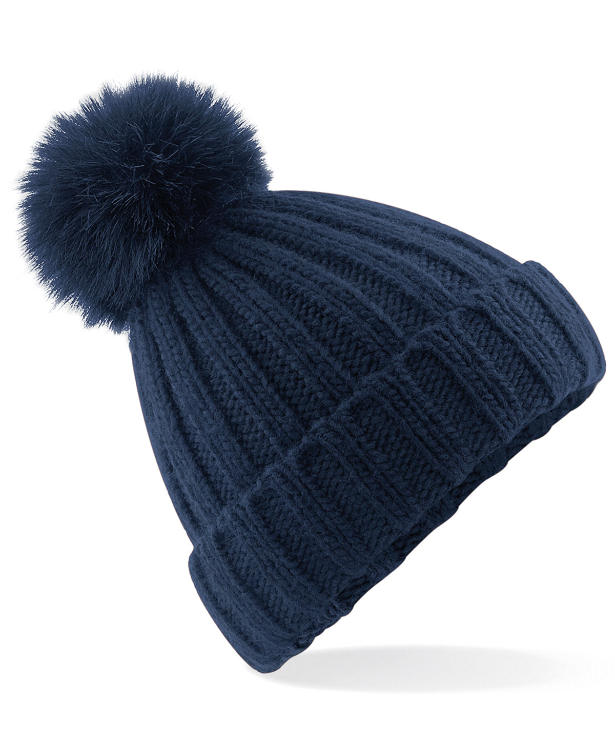 Beanies - Chunky Beanie med Pälspom Navy One size