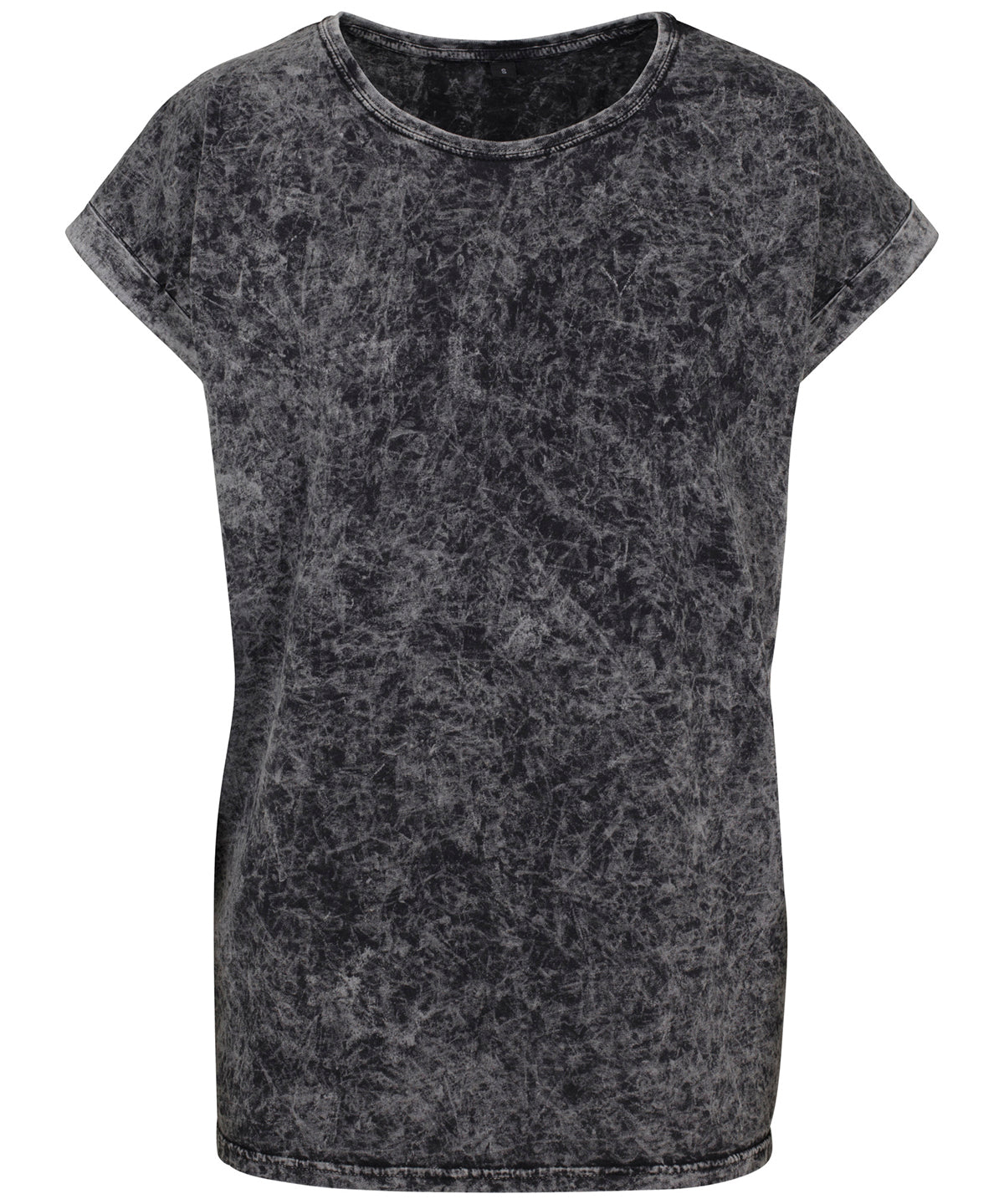 T-Shirts - Dam Acid Washed Extended Shoulder Tee Dark Grey White