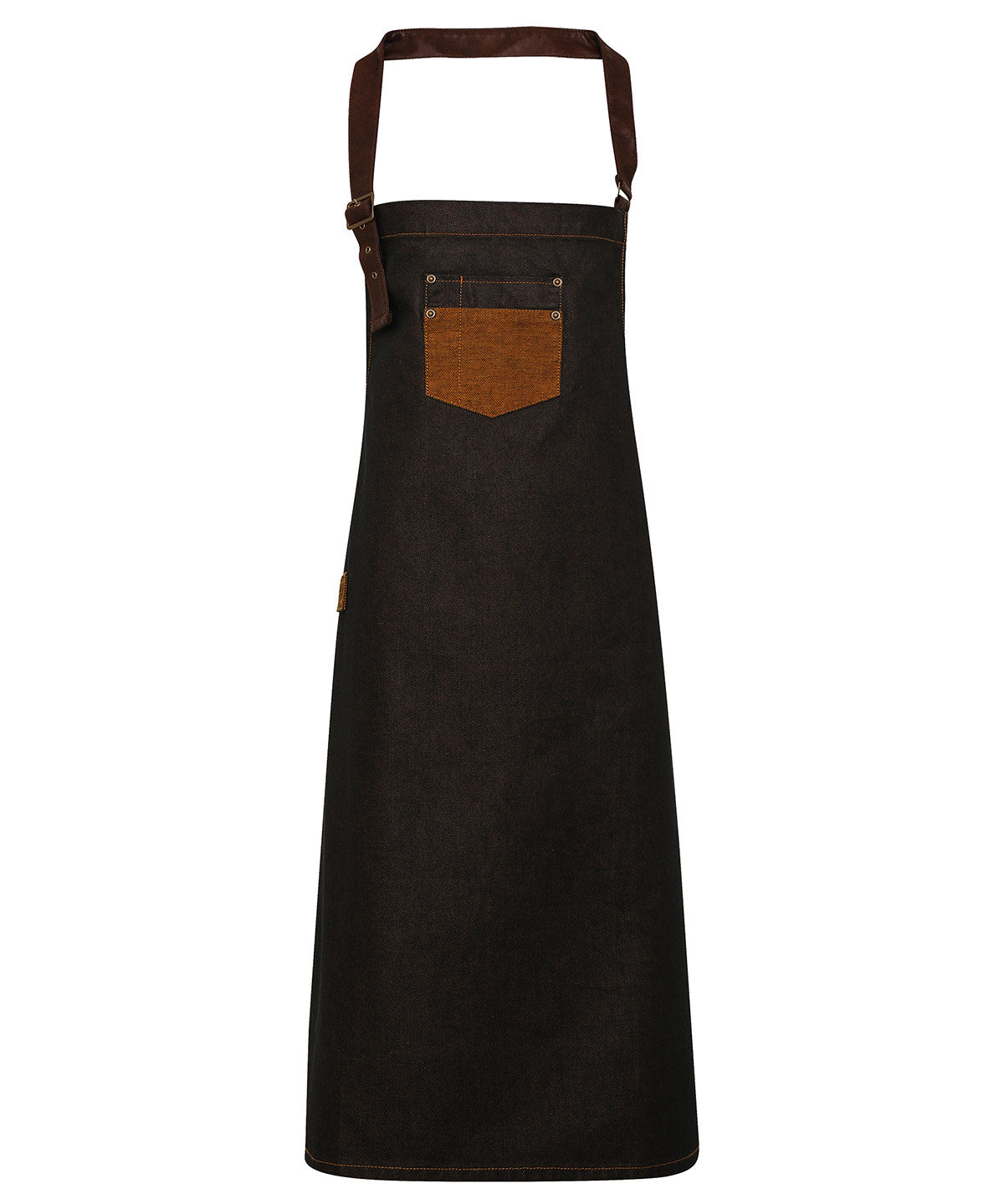 Aprons - Vokstjejer Denim Bib Förkläde med Faux Läder Black Tan Denim One size