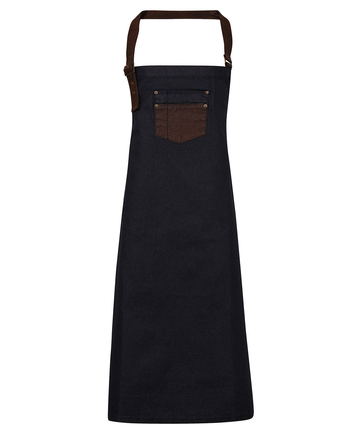 Aprons - Vokstjejer Denim Bib Förkläde med Faux Läder Indigo Brown Denim One size