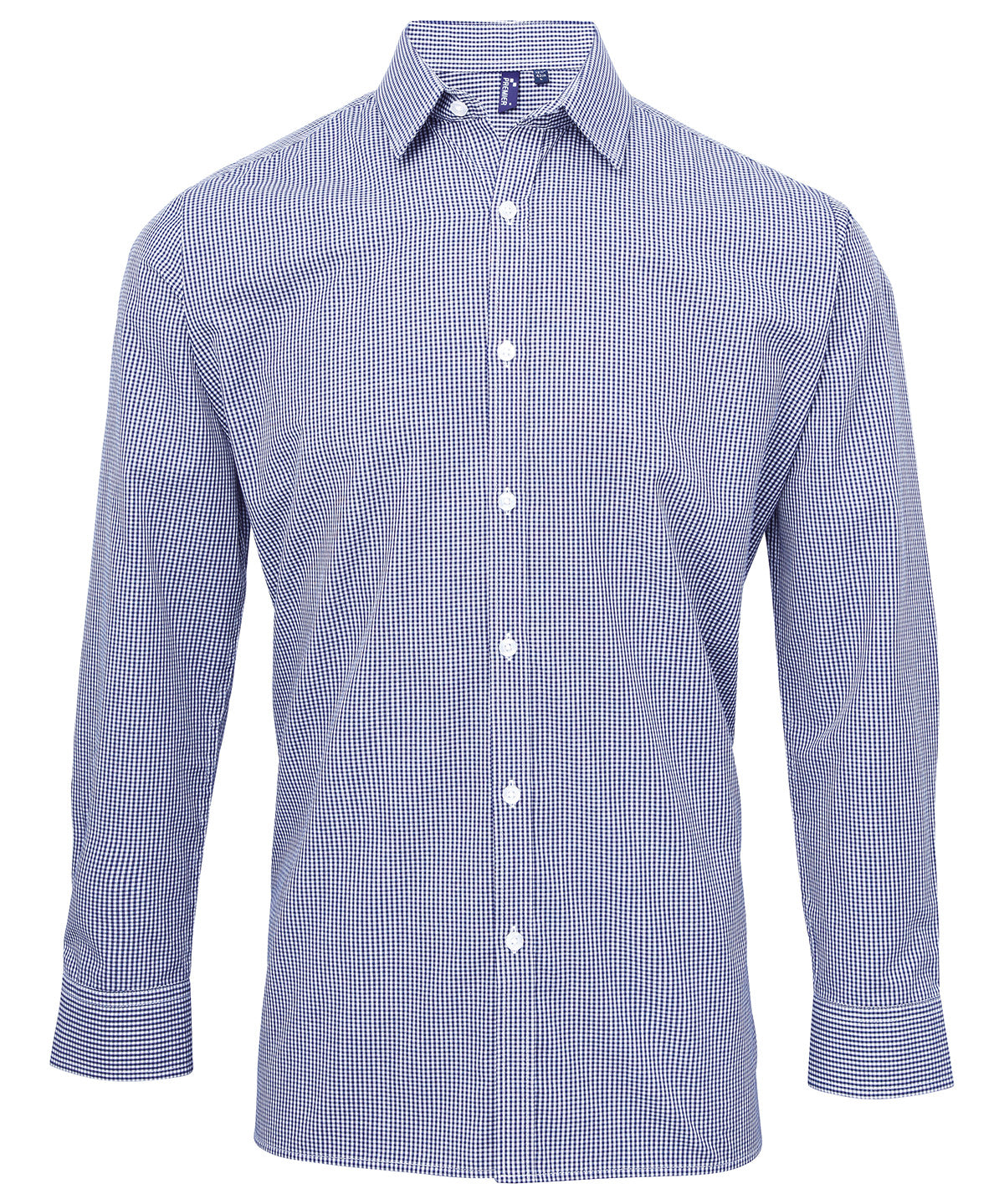 Shirts - Långärmad Gingham-skjorta i Bomull för Herrar Navy White