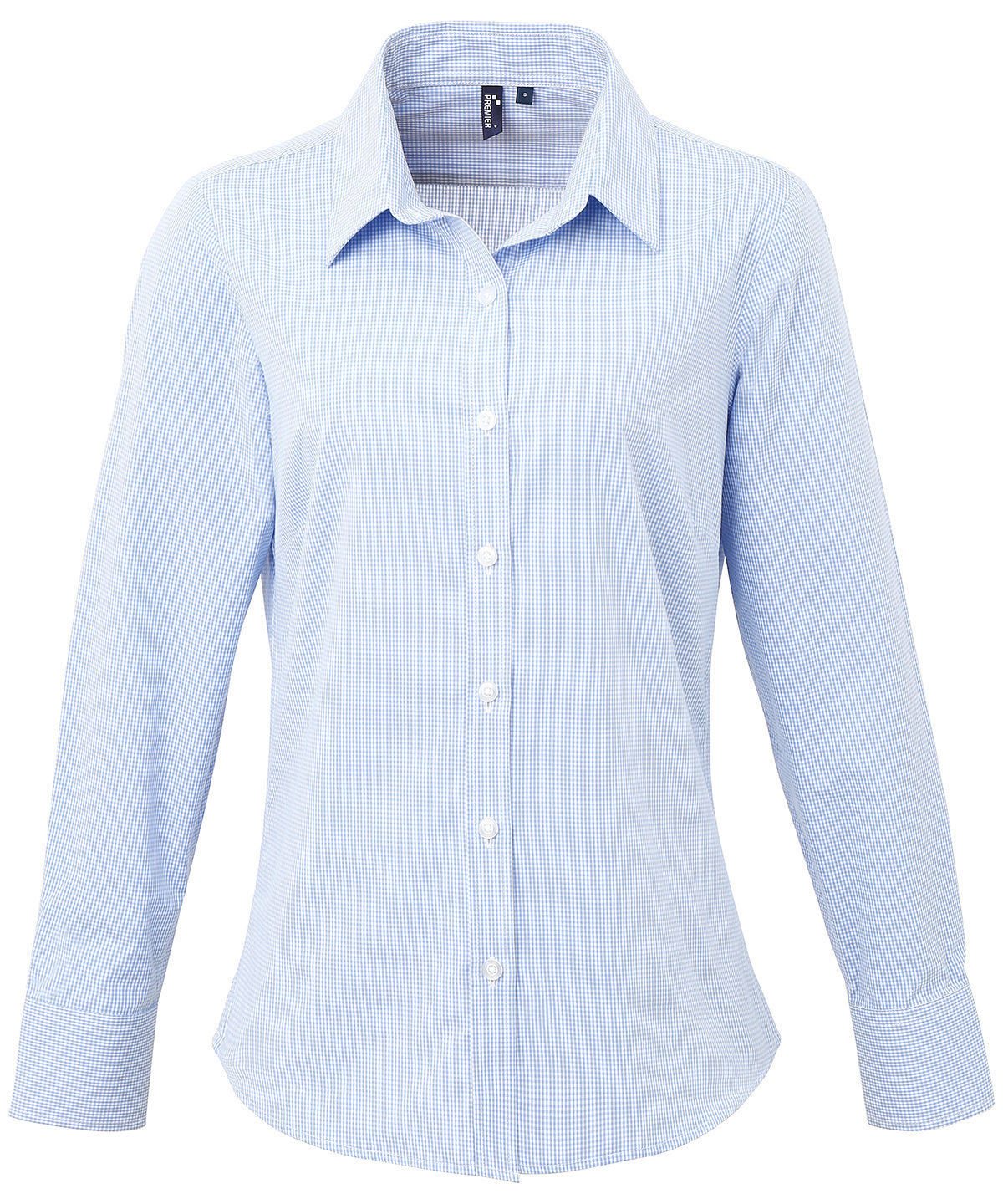 Shirts - Elegant långärmad damblus i bomull med gingham-mönster Light Blue White