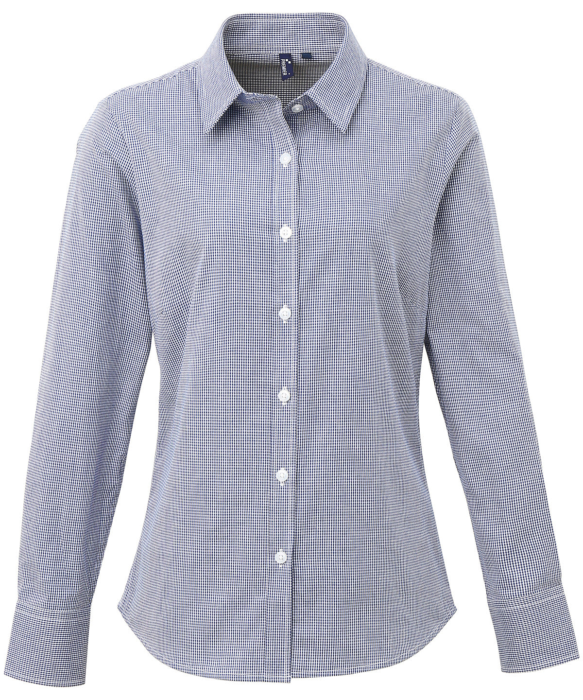 Shirts - Elegant långärmad damblus i bomull med gingham-mönster Navy White