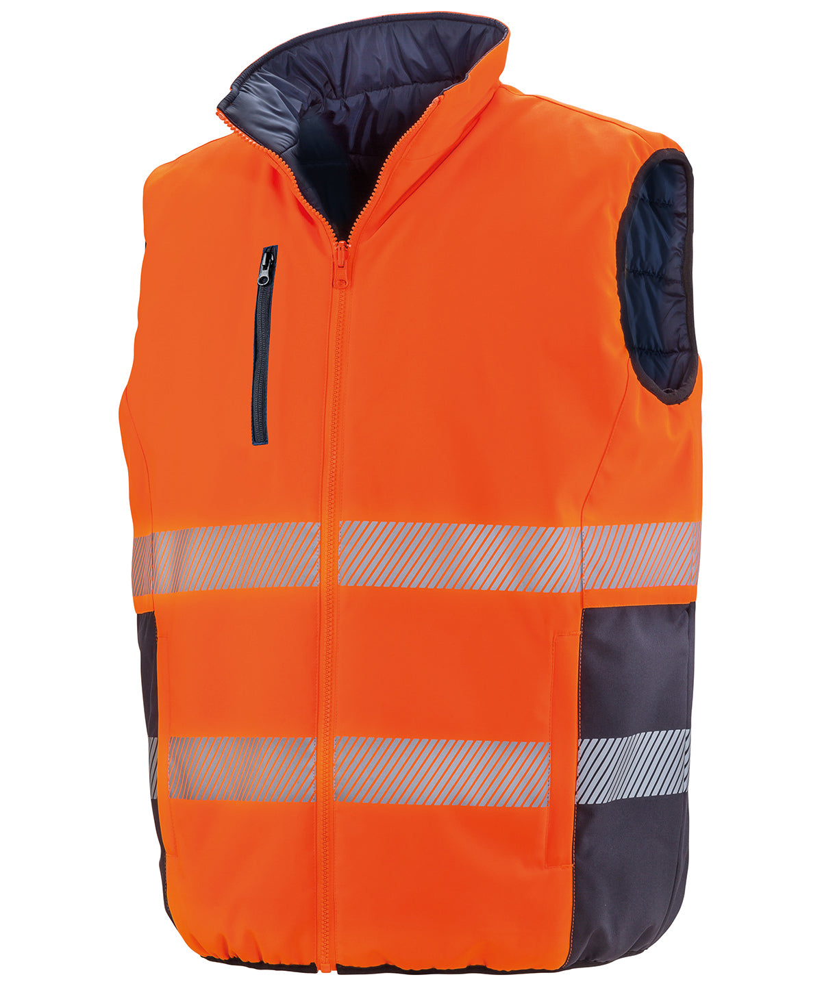 Gilets & Body Warmers - Vändbart mjukt vadderat linne för hög synlighet Fluorescent Orange Navy