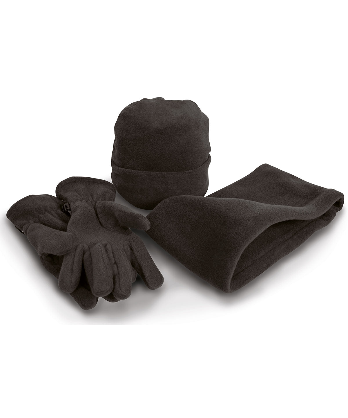 Winter Accessory Sets - Klassiskt 3-delat fleece-set för vuxna Black