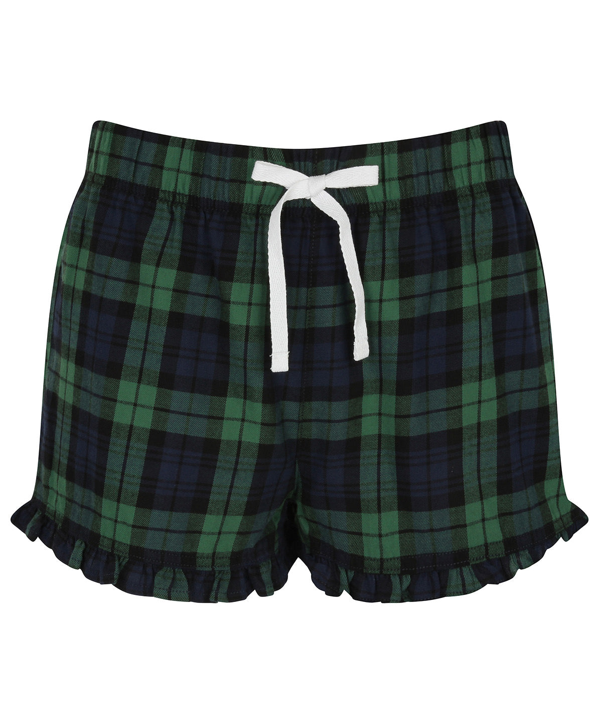 Loungewear Bottoms - Trendiga Rutiga Shorts med Volangkant för Damer Navy Green Check