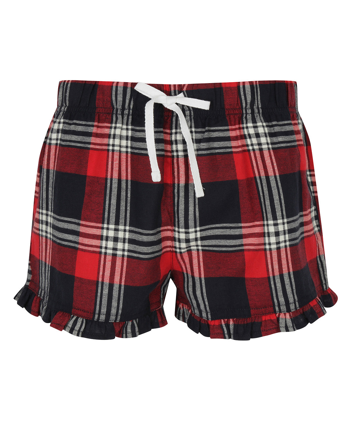 Loungewear Bottoms - Trendiga Rutiga Shorts med Volangkant för Damer Red Navy Check