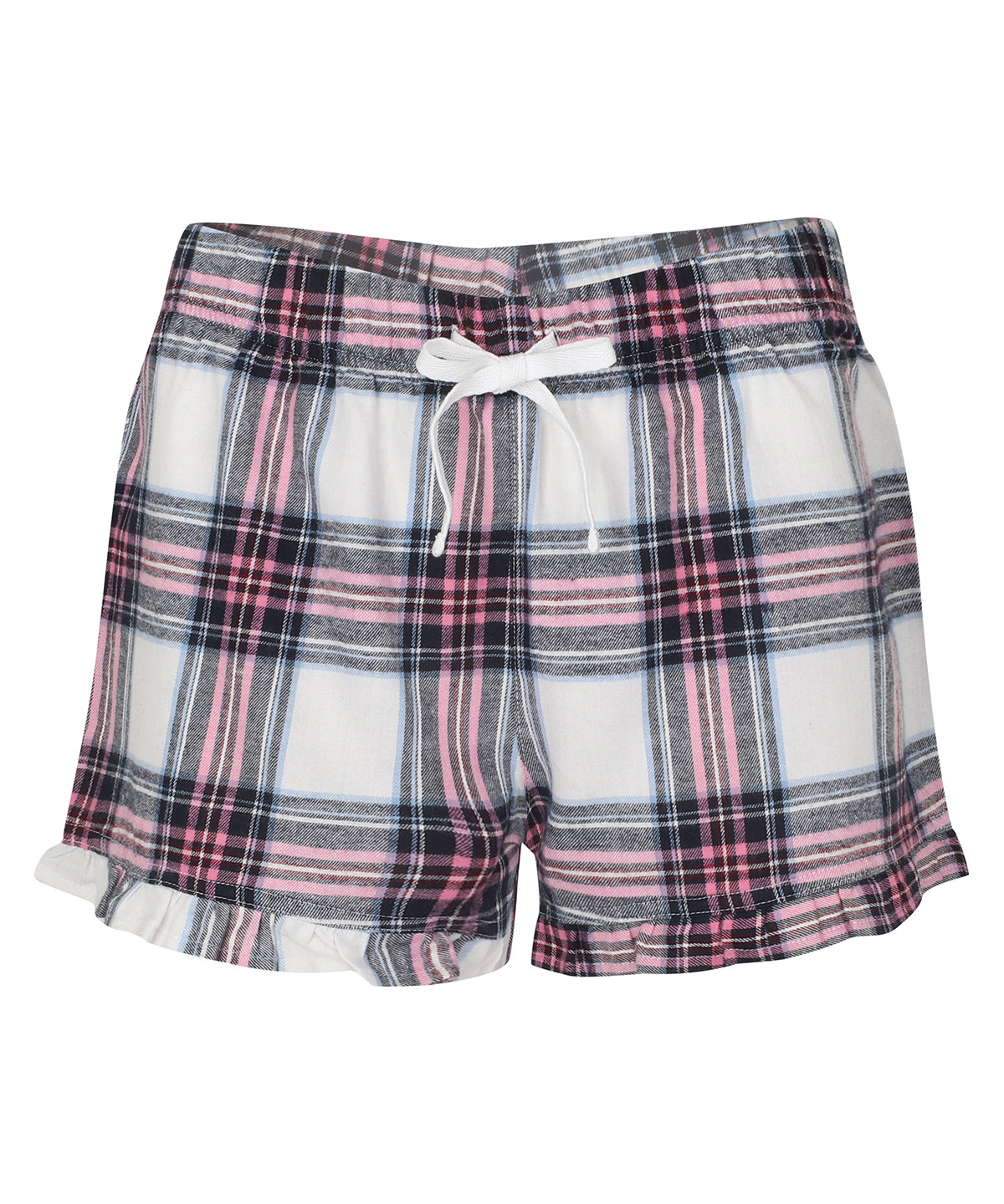 Loungewear Bottoms - Trendiga Rutiga Shorts med Volangkant för Damer White Pink Check