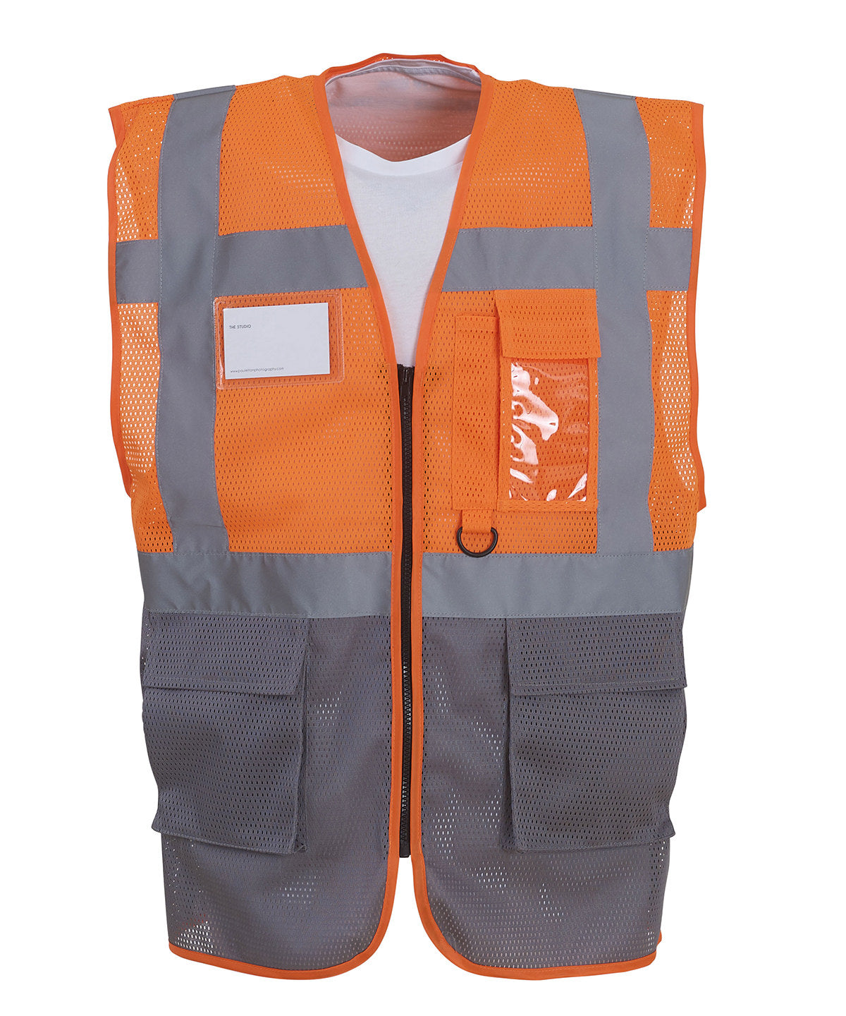 Safety Vests - Lättviktigt Mesh-Linne med Många Fickor Orange Grey