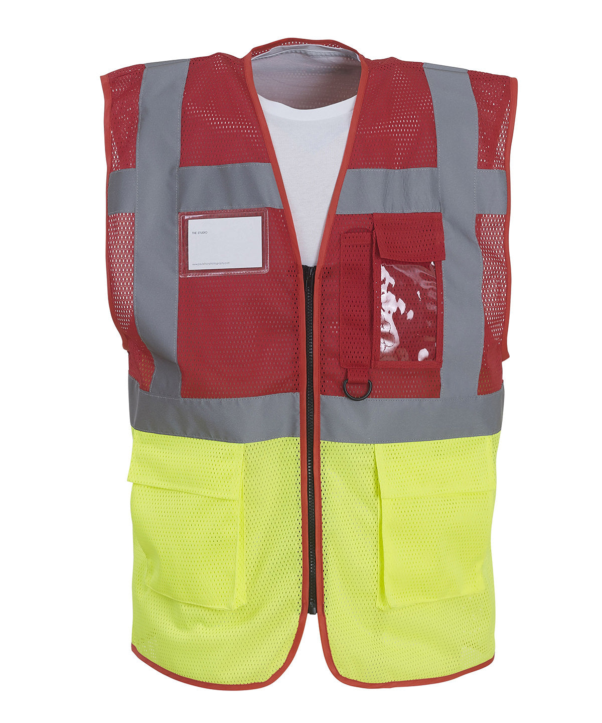 Safety Vests - Lättviktigt Mesh-Linne med Många Fickor Red Yellow