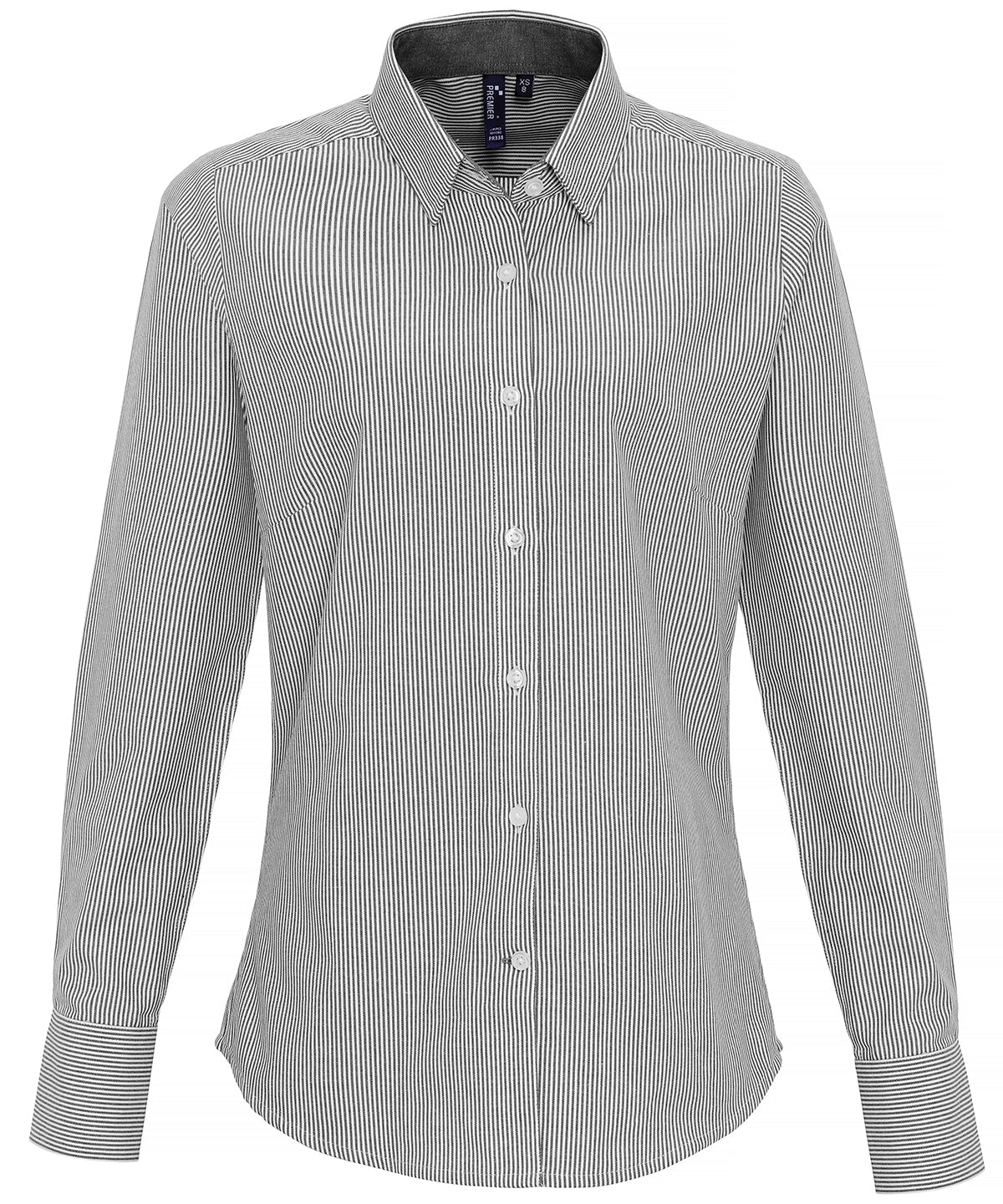 Blouses - Oxfordrandig bomullsblus för dam White Grey