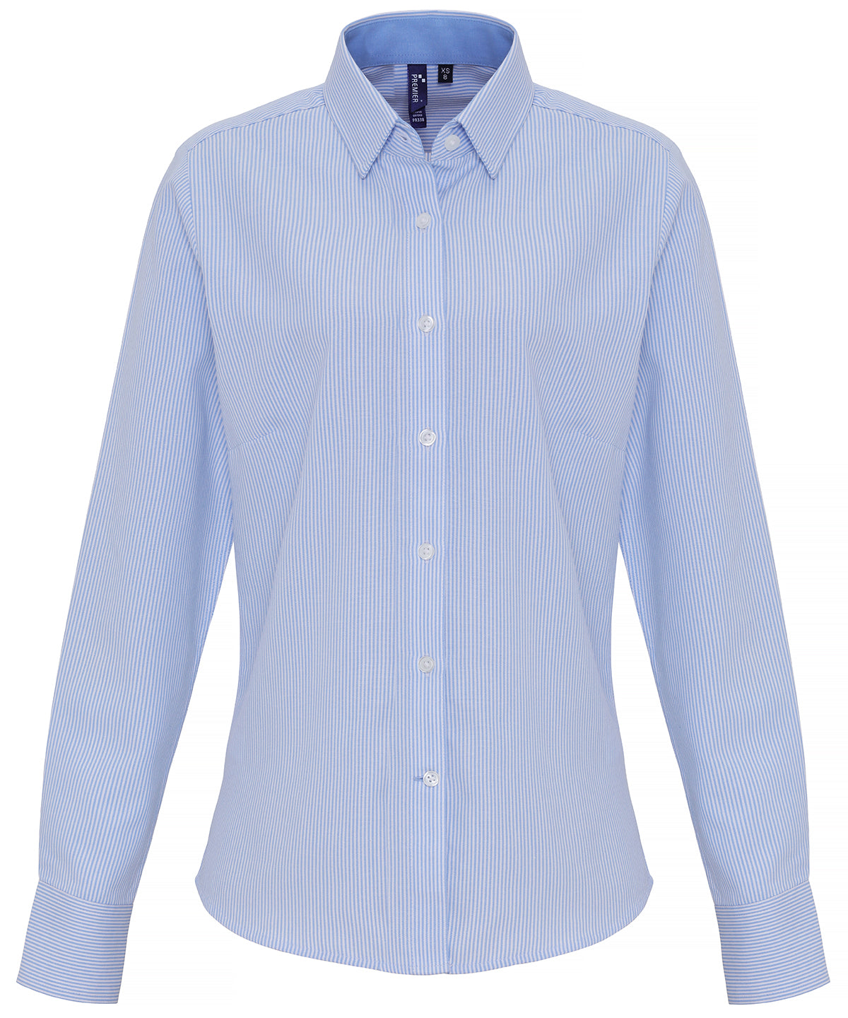 Blouses - Oxfordrandig bomullsblus för dam White Light Blue