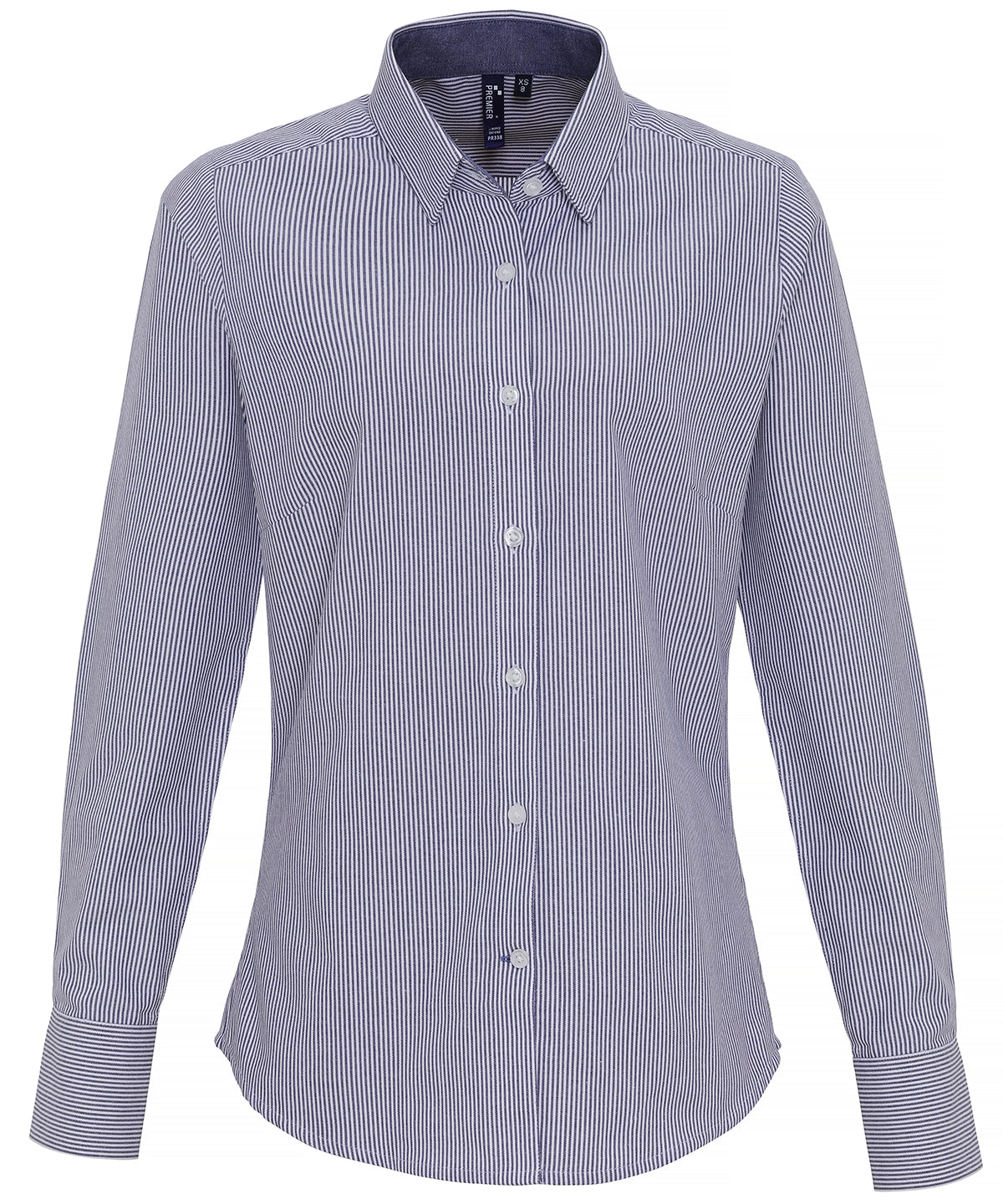 Blouses - Oxfordrandig bomullsblus för dam White Navy