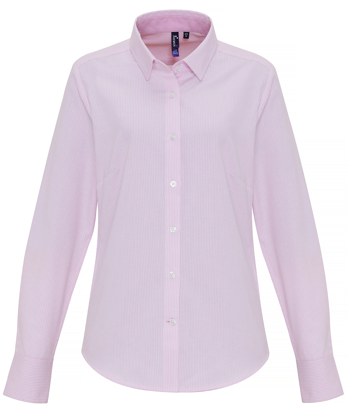 Blouses - Oxfordrandig bomullsblus för dam White Pink