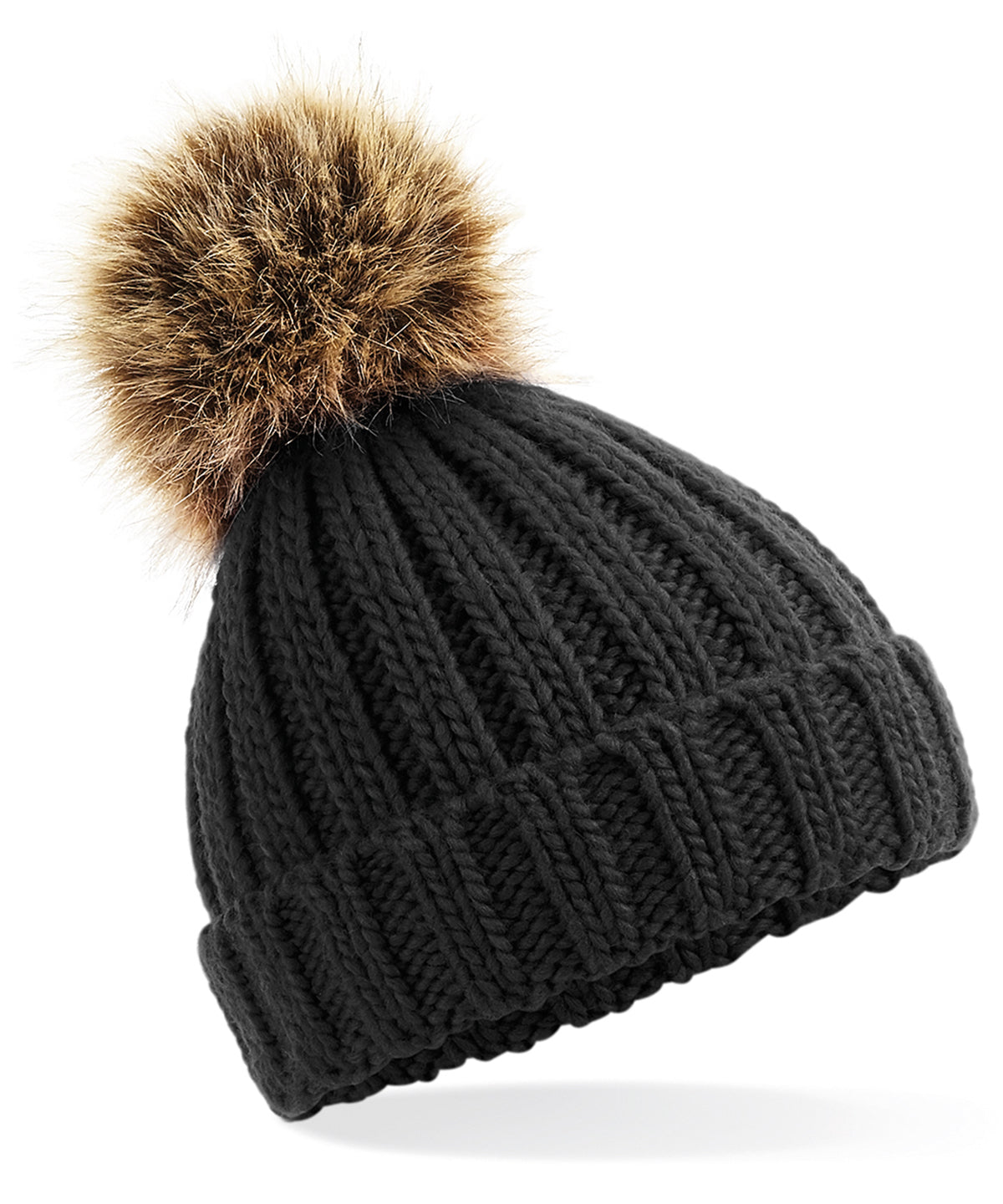 Beanies - Fur Pom Pom Chunky Beanie för Barn Black