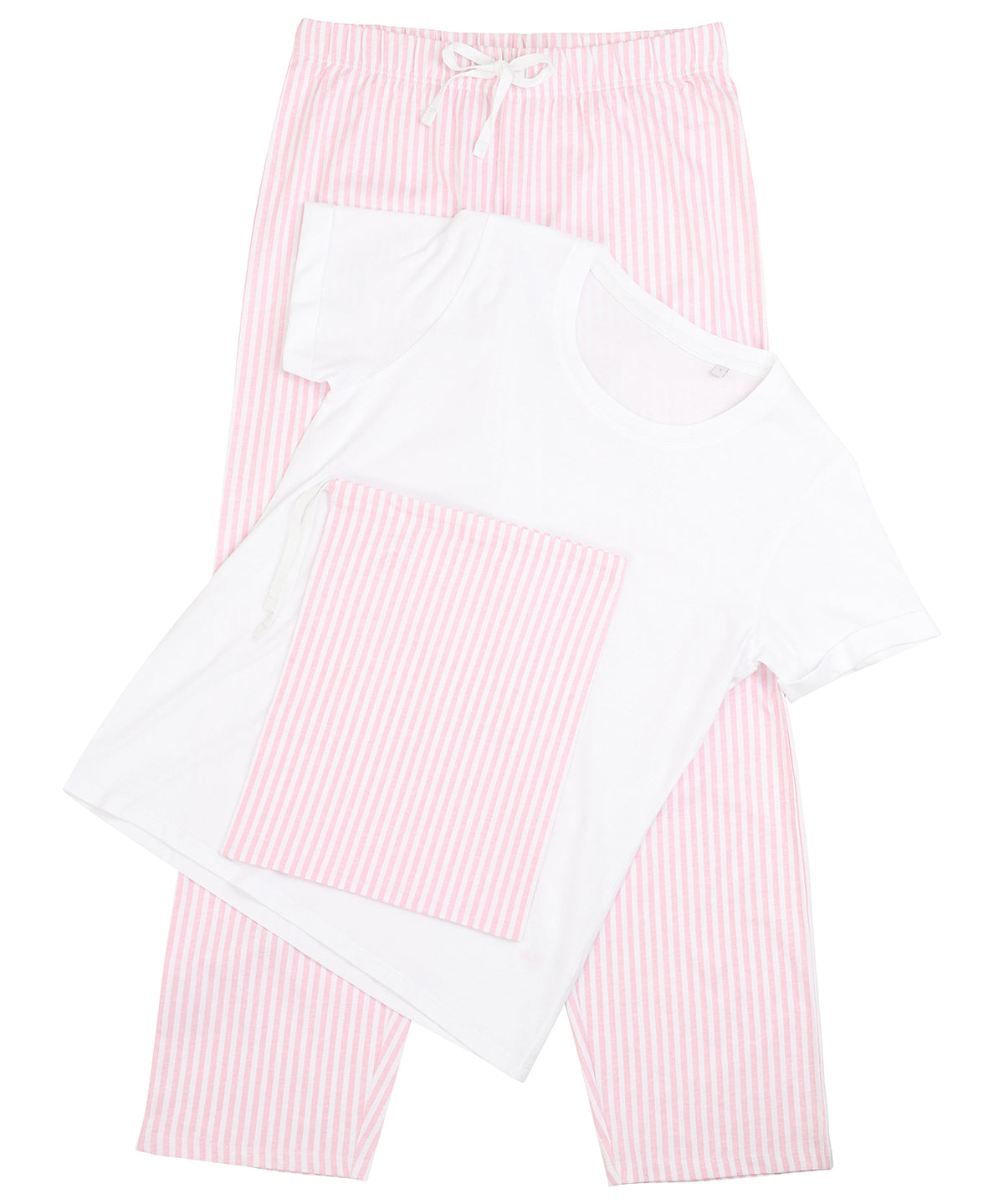 Pyjamas - Dam Pyjamaset med T-shirt och Kontrastbyxor White Pink White Stripe