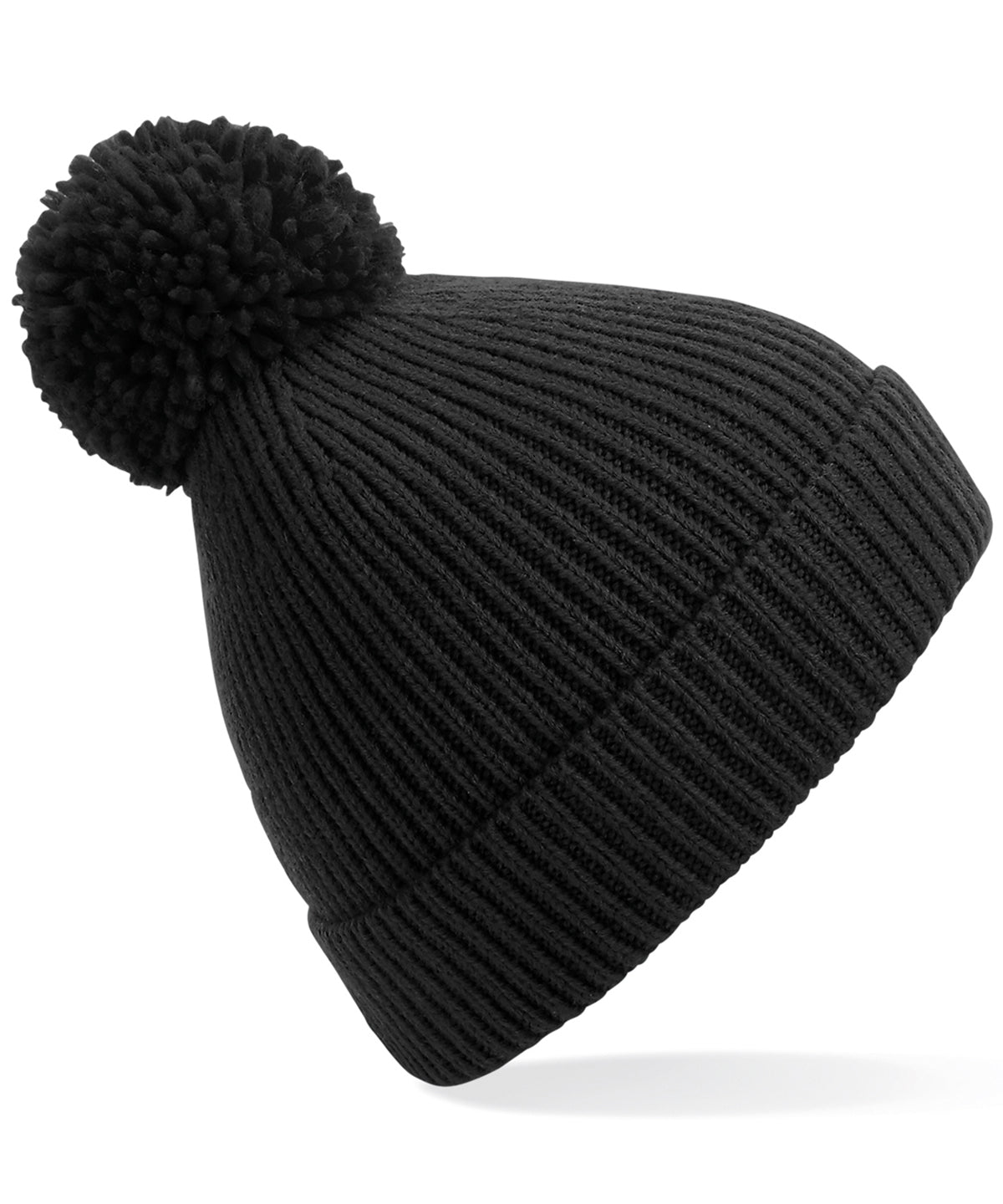 Beanies - Ingenjörstickad Ribbad Pom Pom Mössa Black One size