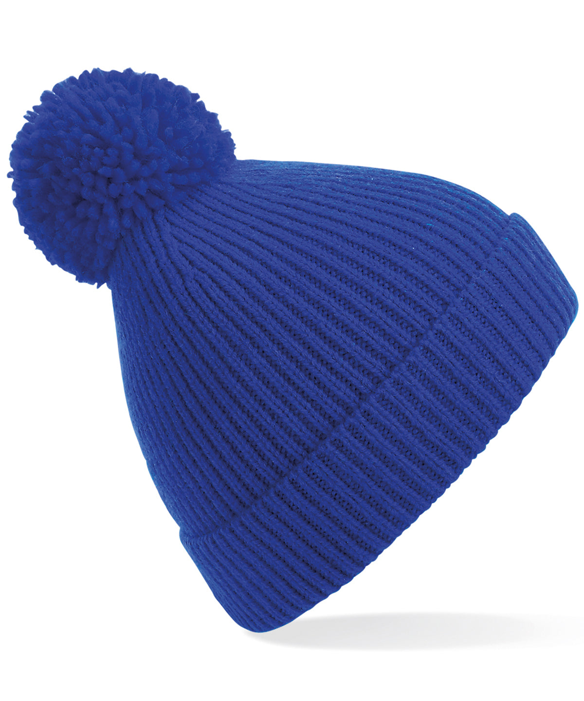 Beanies - Ingenjörstickad Ribbad Pom Pom Mössa Bright Royal One size