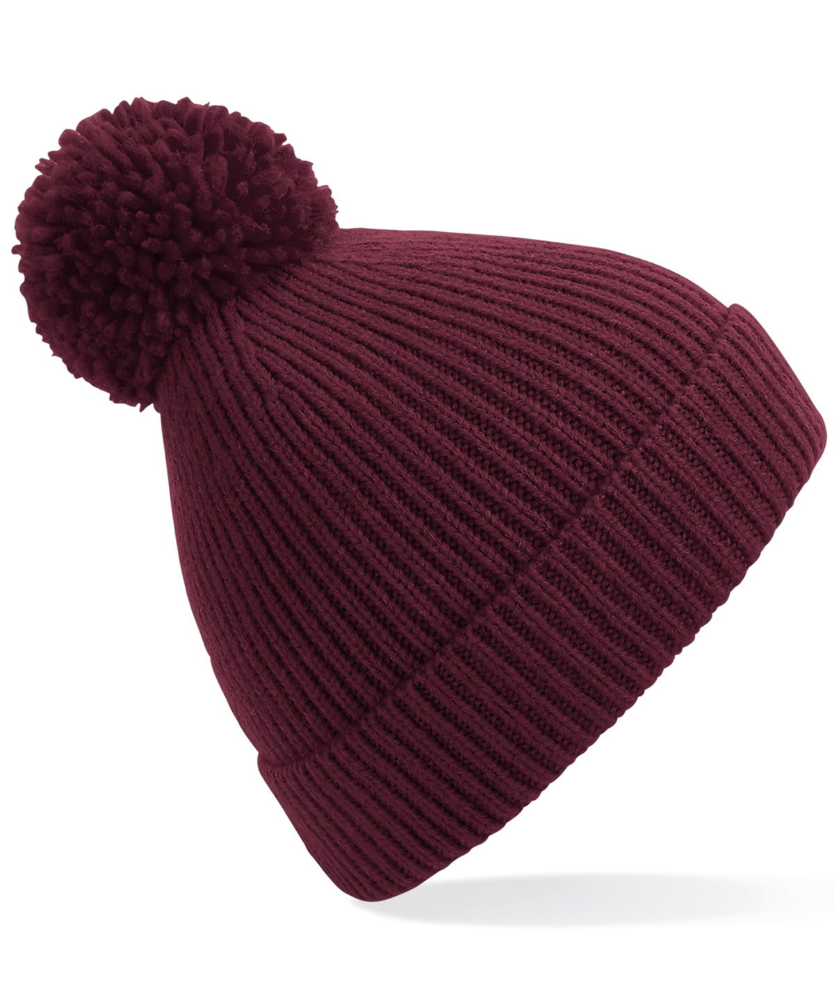 Beanies - Ingenjörstickad Ribbad Pom Pom Mössa Burgundy One size