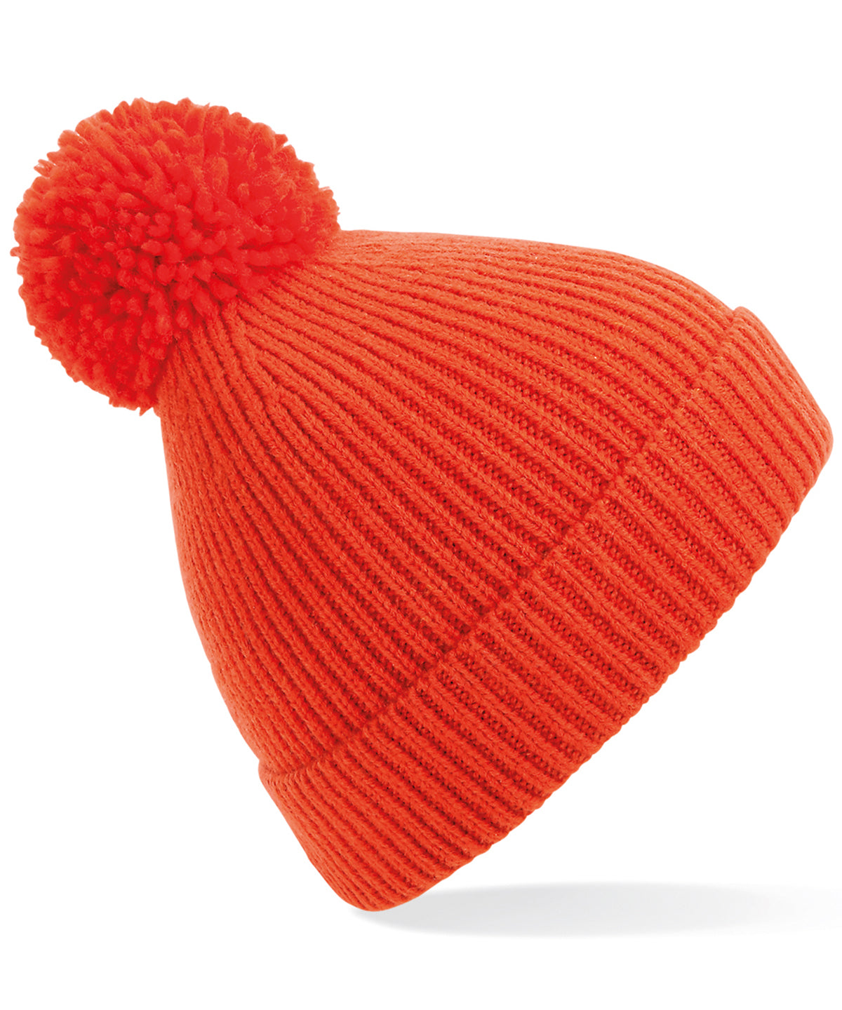 Beanies - Ingenjörstickad Ribbad Pom Pom Mössa Fire Red One size