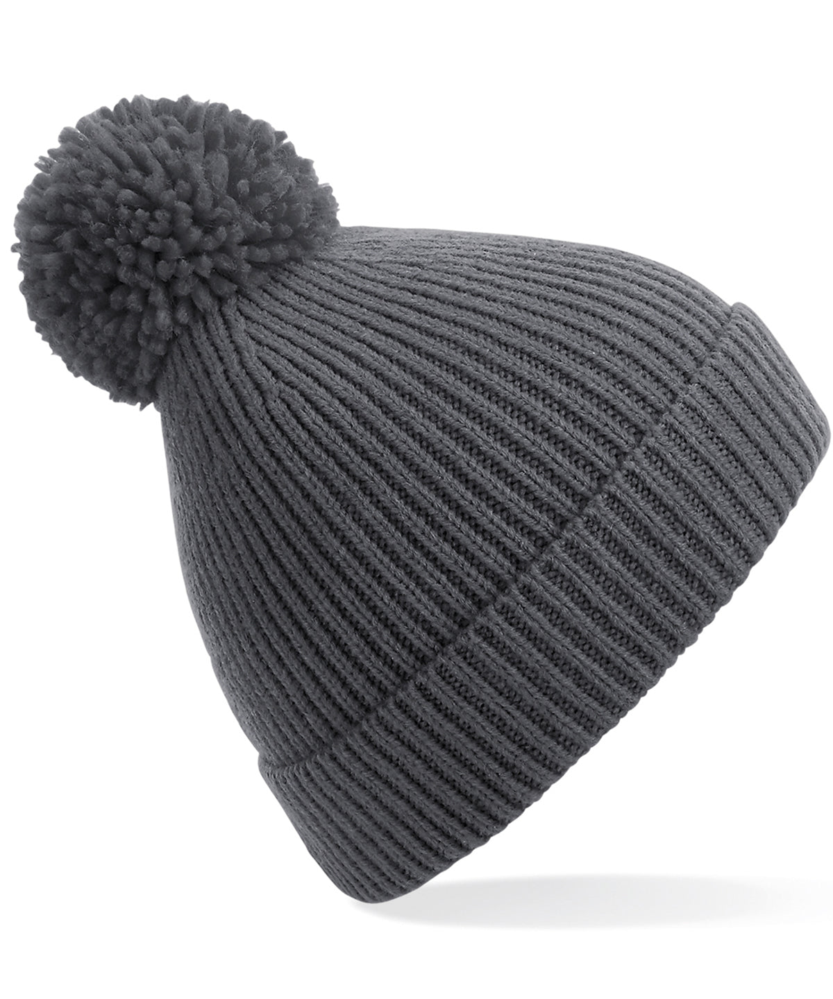 Beanies - Ingenjörstickad Ribbad Pom Pom Mössa Graphite Grey One size