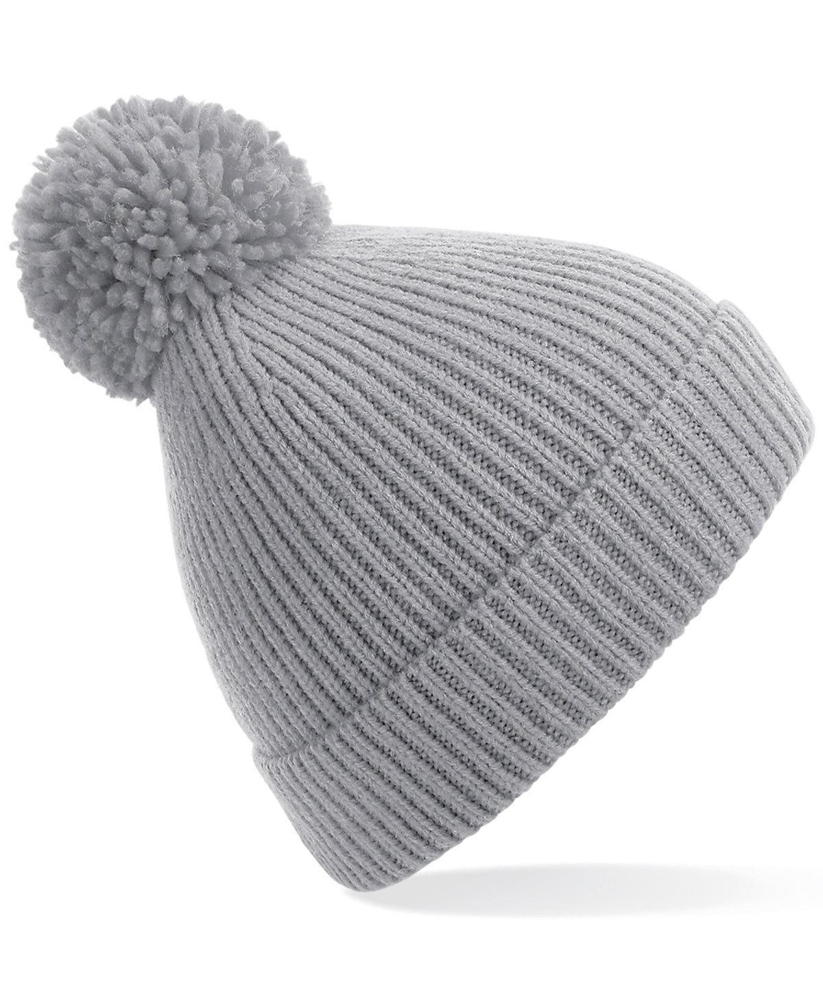 Beanies - Ingenjörstickad Ribbad Pom Pom Mössa Light Grey One size