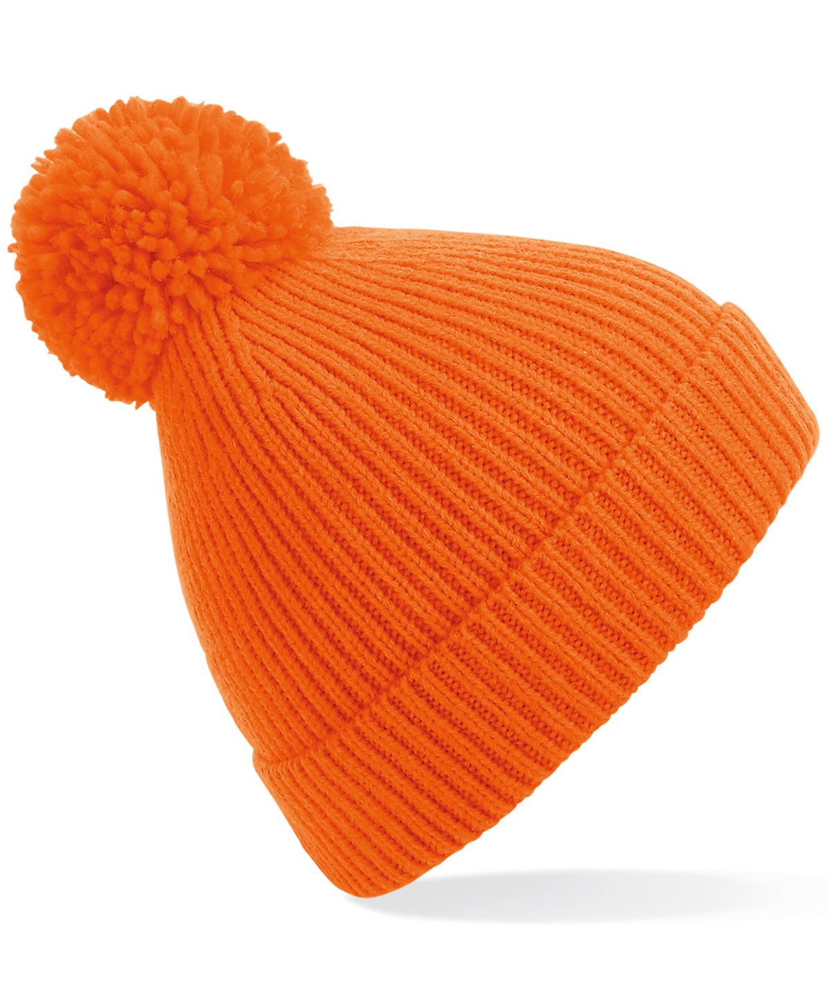 Beanies - Ingenjörstickad Ribbad Pom Pom Mössa Orange One size