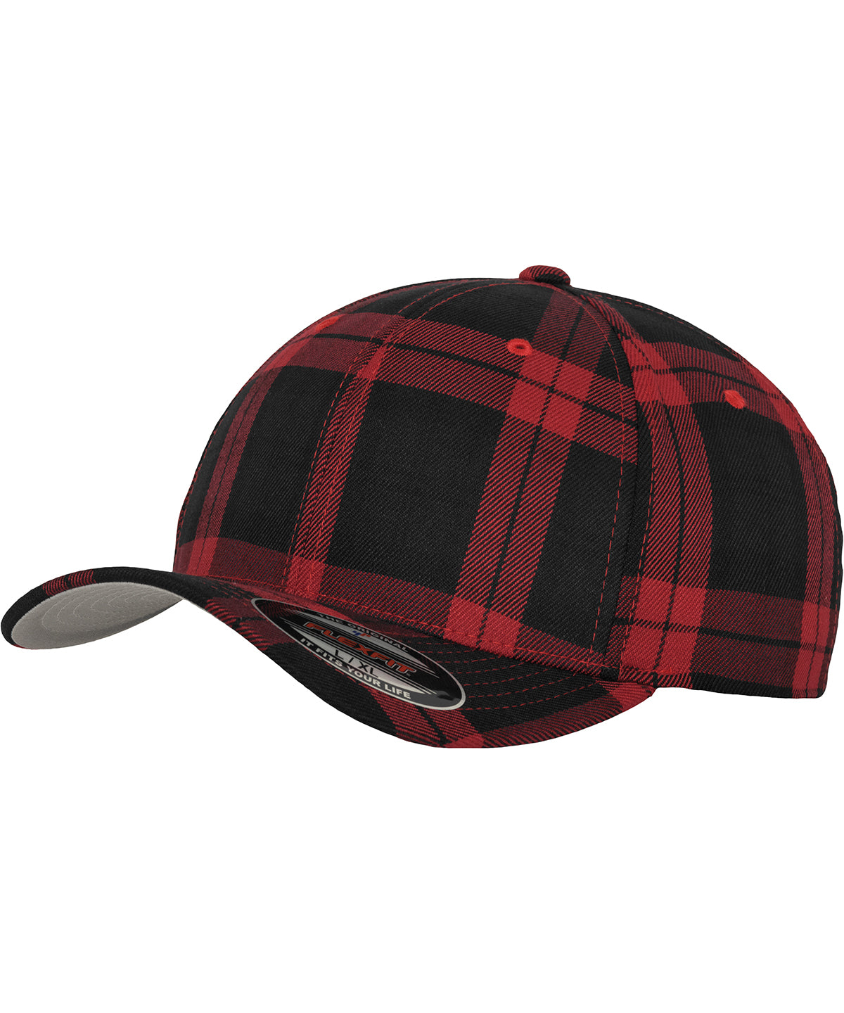 Caps - Flexfit Tartan Plaid Kapa Black Red