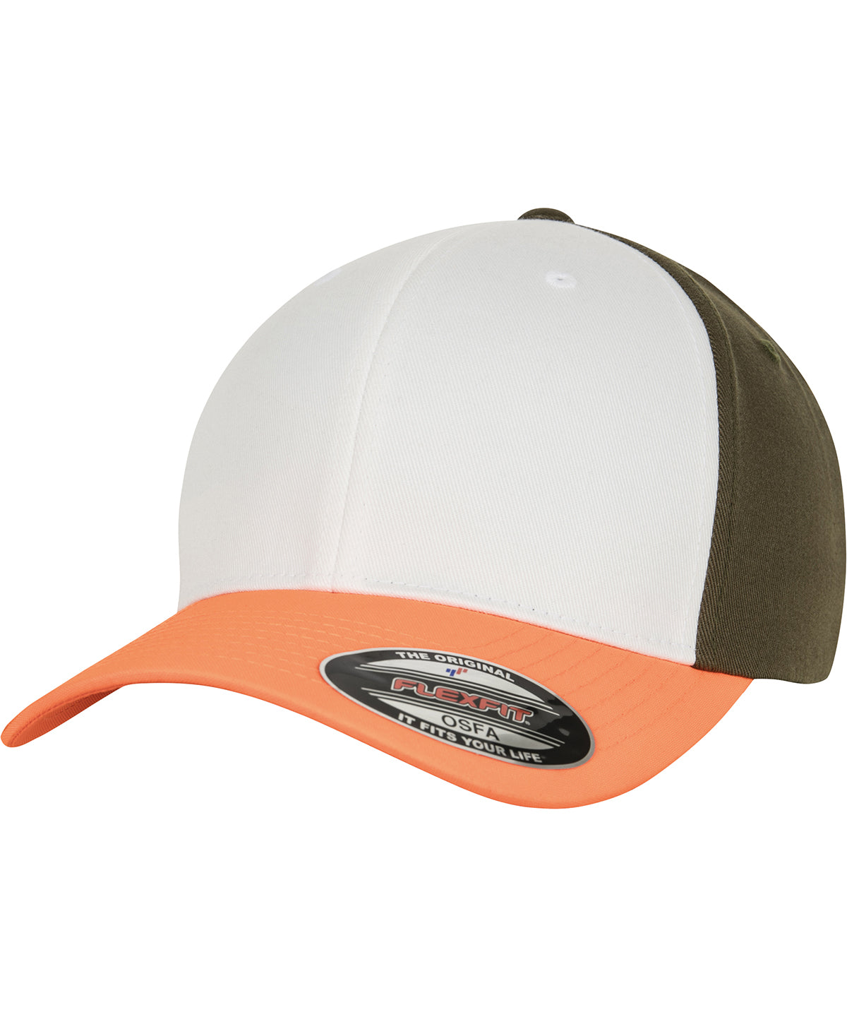 Caps - Stilren och Bekväm Tre-färgad Flexfit-kappa Neon Orange White Olive