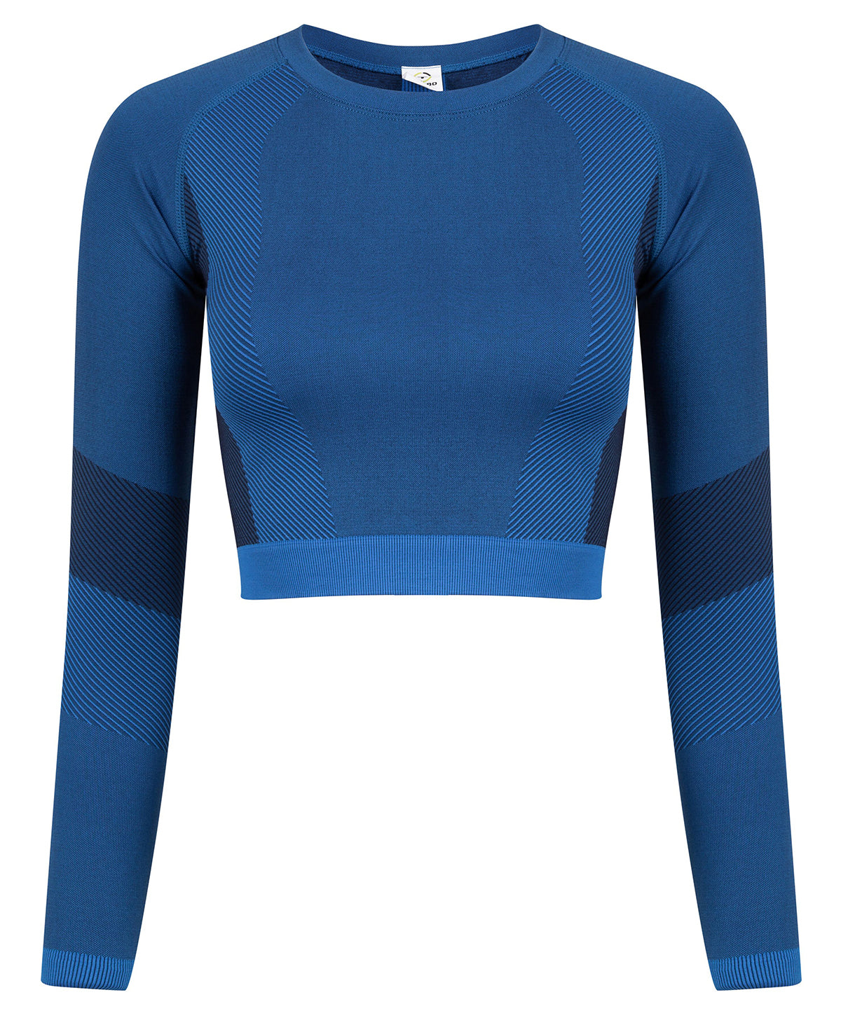 T-Shirts - Sömlös Långärmad Crop Top för Damer Bright Blue Navy