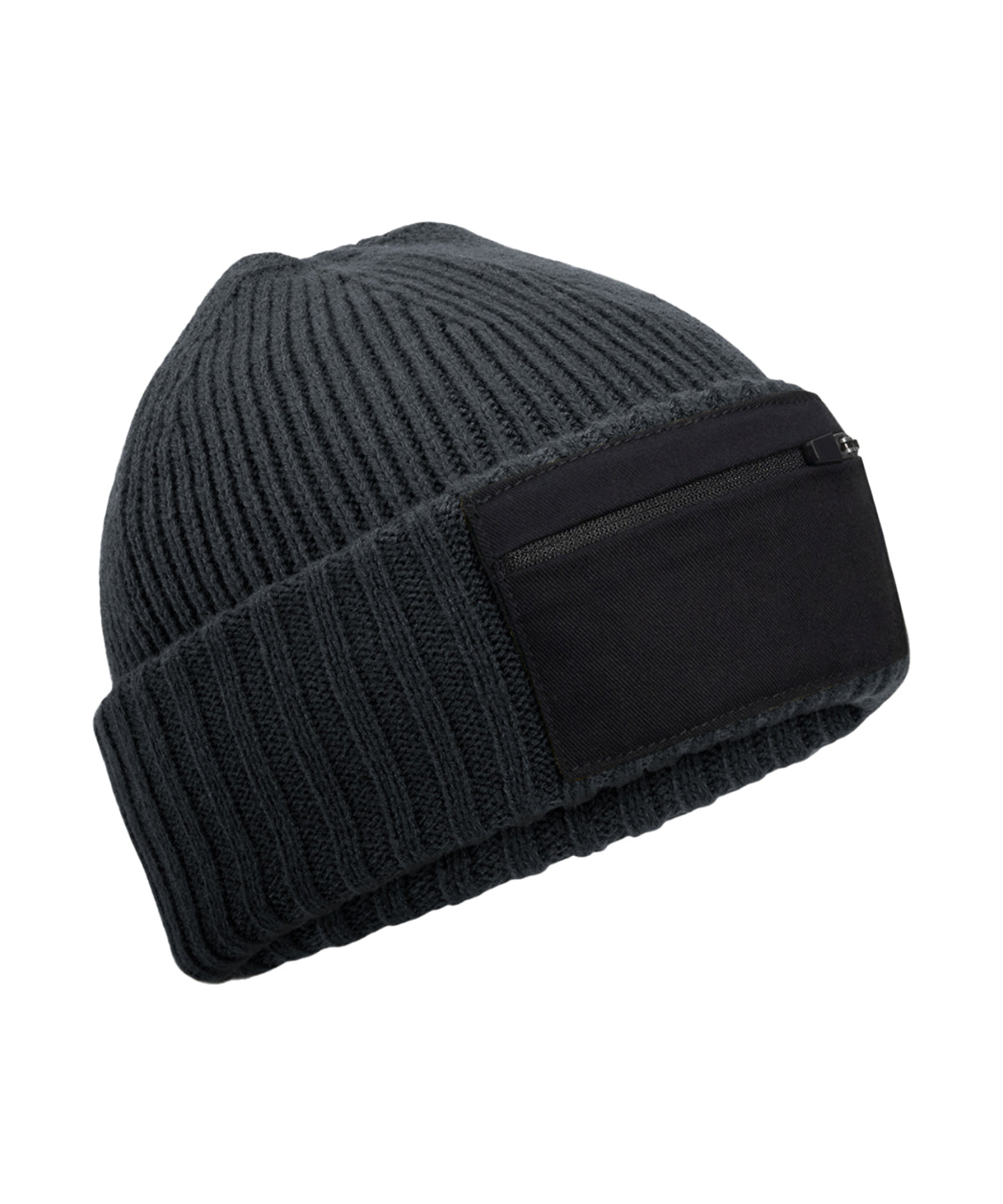 Beanies - Zip Patch Beanie Graphite Grey Black One Size