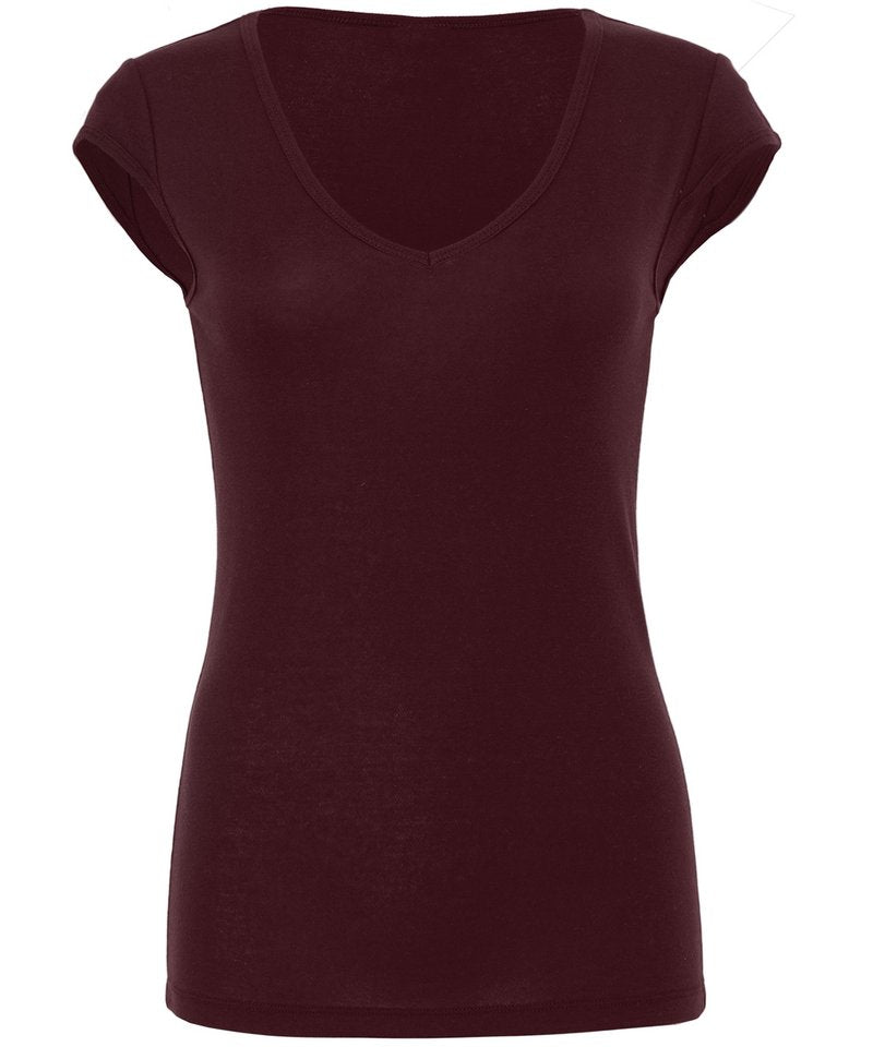 T-Shirts - Sheer mini rib t-shirt med v-ringning Plum