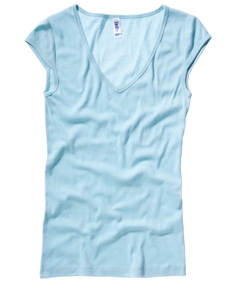 T-Shirts - Sheer mini rib t-shirt med v-ringning Seafoam Blue