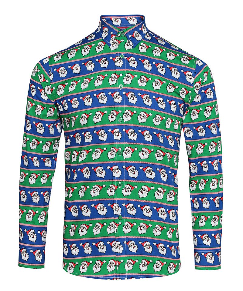 Shirts - Stilren Julskjorta för Herrar Santa Blue Green