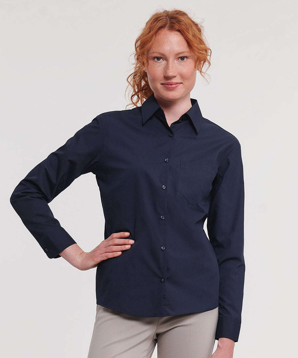 Shirts - Elegant långärmad damblus i polycotton poplin