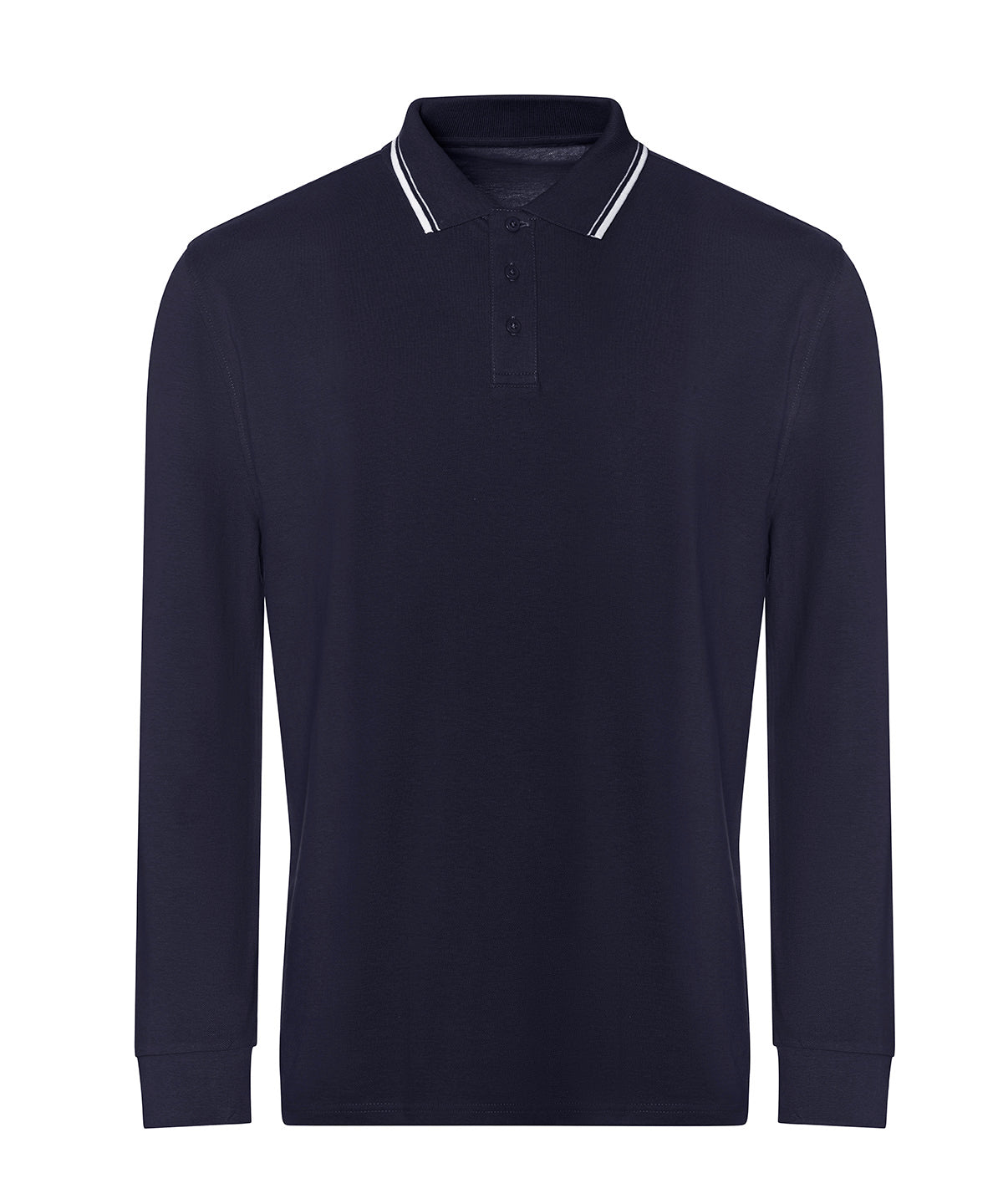 Polos - Långärmad Pikétröja med Kontrastdetaljer Oxford Navy White