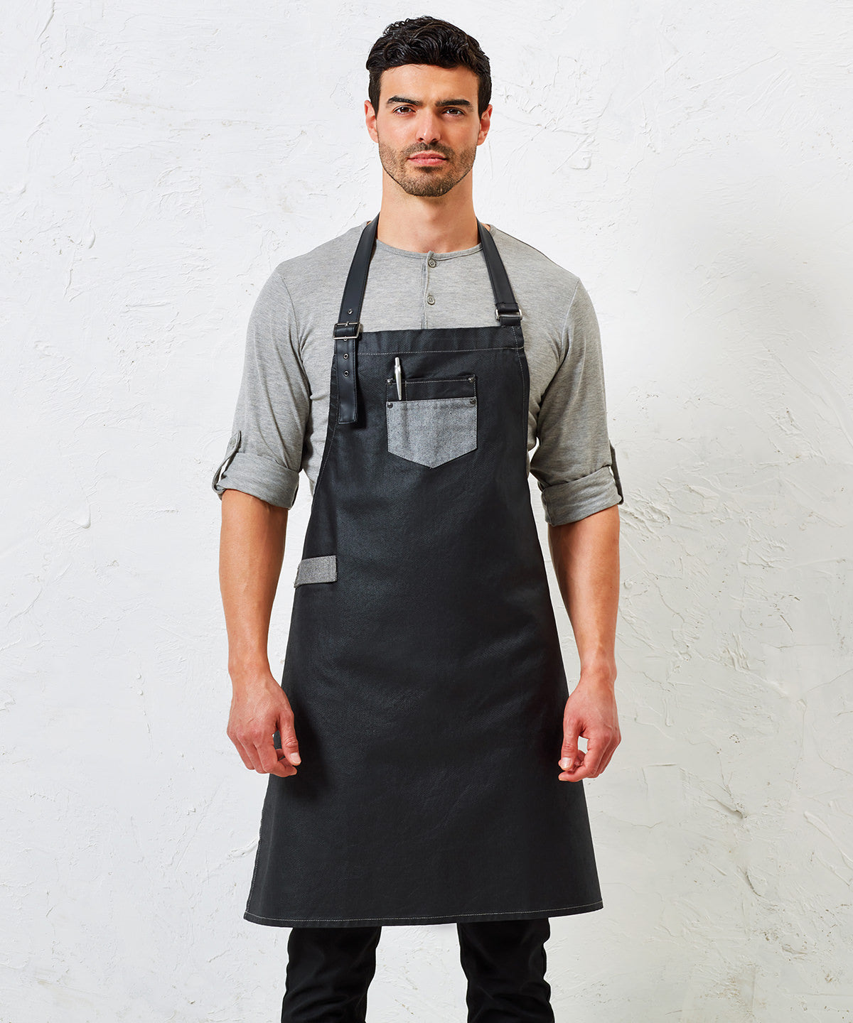 Aprons - Vokstjejer Denim Bib Förkläde med Faux Läder