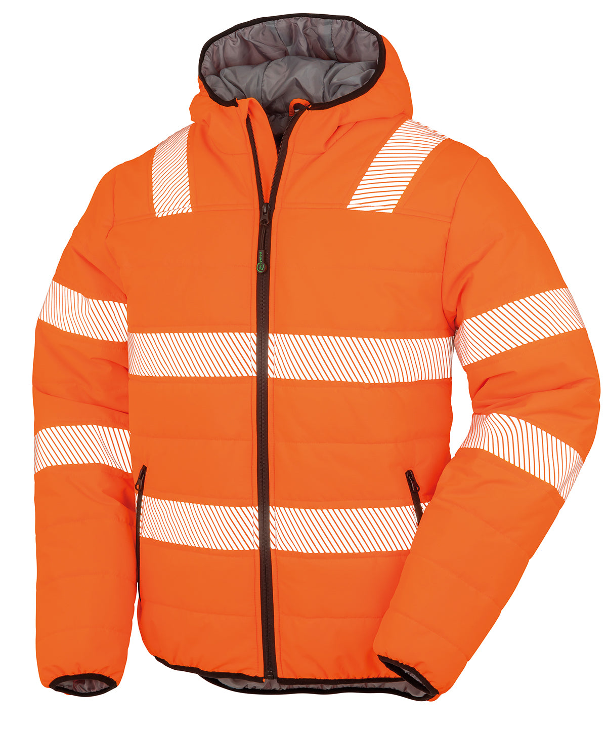 Jackets - Återvunnen Vadderad Säkerhetsjacka med Huva Fluorescent Orange