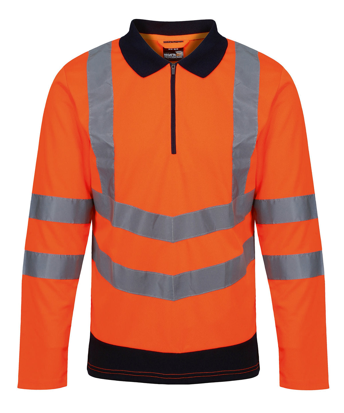 Polos - Hi-vis Långärmad Pikétröja för Vuxna Orange Navy