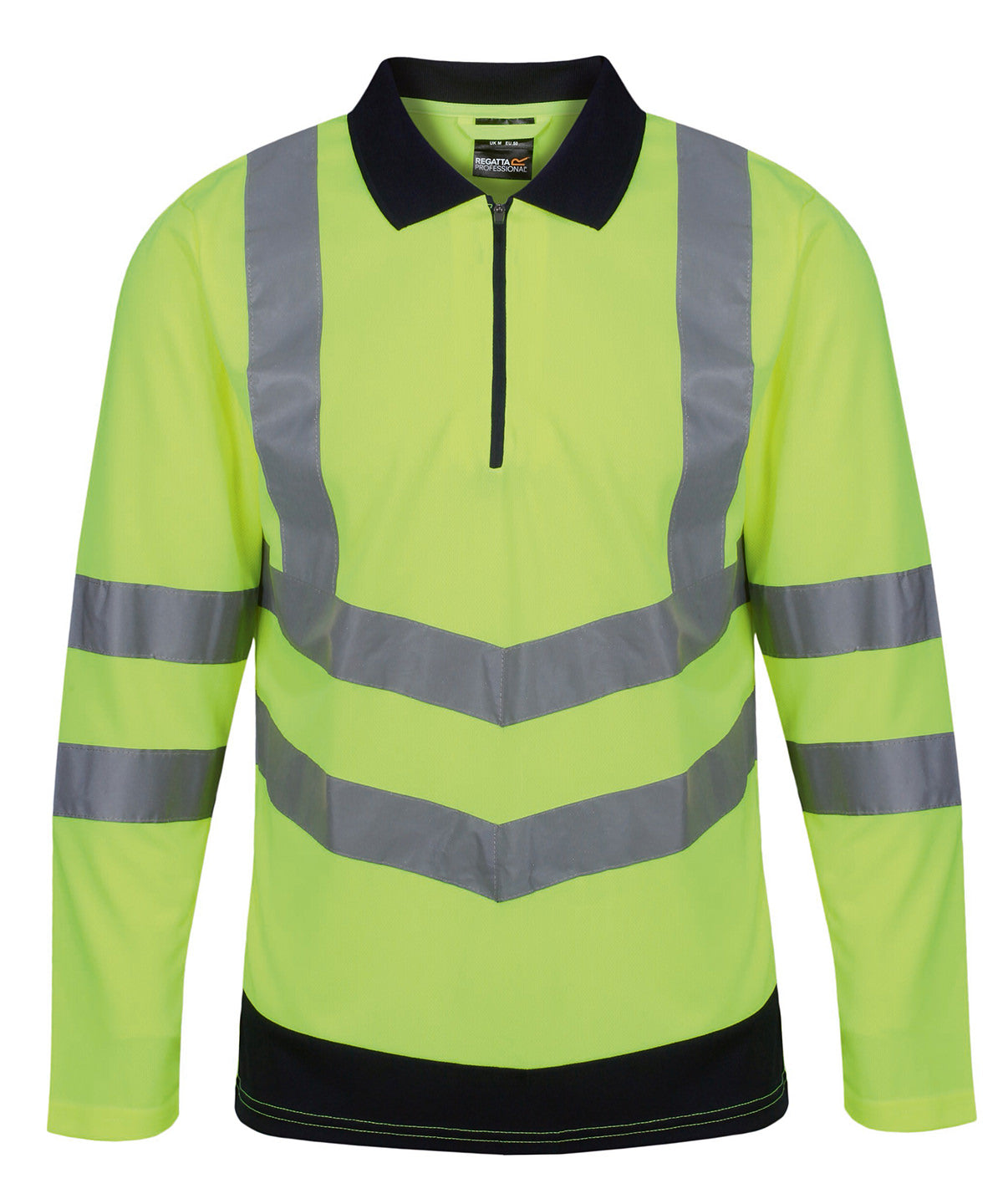 Polos - Hi-vis Långärmad Pikétröja för Vuxna Yellow Navy